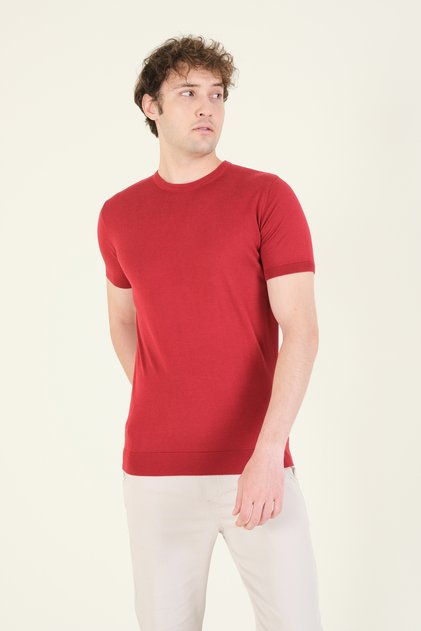 Men's Crew Neck Mercerized T-Shirt Burgundy
