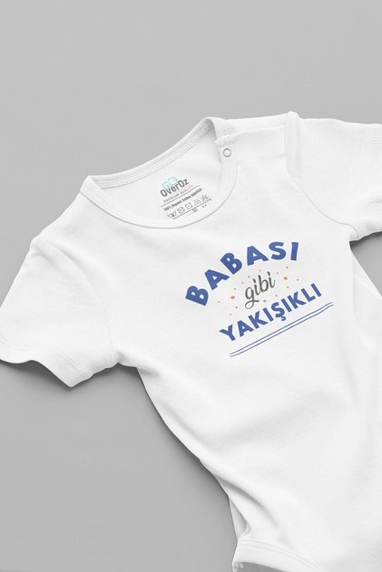 Organic 100% Cotton Handsome Baby Body Like Daddy White Bodysuit with Snap Fasteners 5837