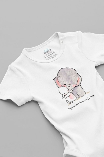 100% Cotton Hug Me And Love Me Forever Baby Body - Elephant And Rabbit Snap Bodysuit 5103