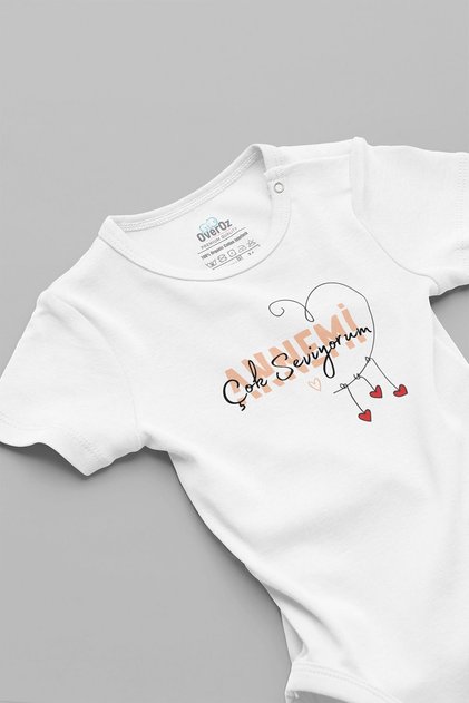 Organic %100 Cotton " I Love My Mom" Printed Baby Bodysuit with Bodysuit 5740