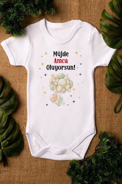 Organic %100 Cotton "You're Becoming Uncle Müjde" Printed Baby Bodysuit Snap-Fastened Button Bodysuit Jumpsuit 5320