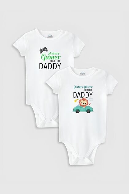 Organic 100% Cotton Daddy Printed 2-Piece Baby Bodysuit Set Badi Snap-On Bodysuit Double Pack 5010-5022