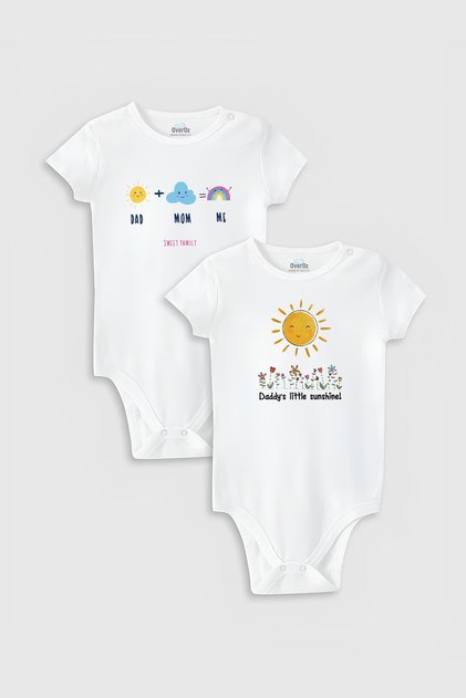 Organic 100% Cotton Mom & Dad Mother Father 2-Piece Baby Bodysuit Set Badi Snap Fastener Bodysuit Double Pack 5095-5542