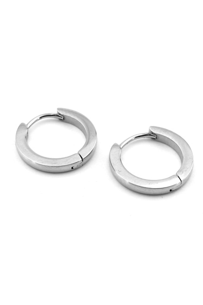 Bevel Cut Bright Silver Color Stainless Steel Hoop Earrings for Women and Men ER121
