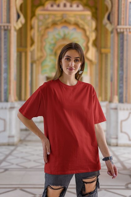 Women's Crew Neck Oversize T-Shirt Cotton Basic T-Shirt (Comfortable Fit)