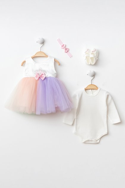 Pompom Baby Girl Newborn Mawlid Dress Baby Gift Mawlid Dress