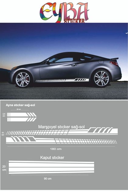 Rockers, hood, side Mirror Auto Sticker - Car Sticker - 5 Pieces - 180x10 Cm, 90x20cm, 20x2,5cm Sport1