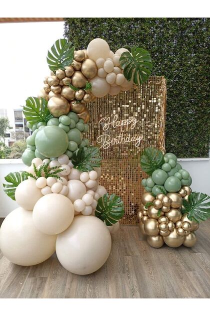 Party Dera ^^ Gold Chrome * Sage * Sea Sand Colored 100-Piece Balloon Set