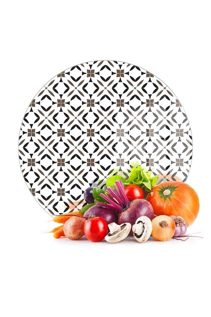 Round Brown Glass Cutting Board with Geometric Patterned, 30x30 cm