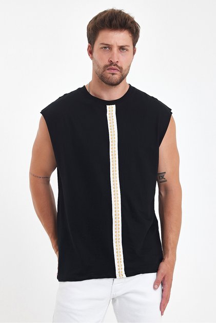 Zero Sleeve Bohemian T-Shirt Marble Collar Ethnic Patterned