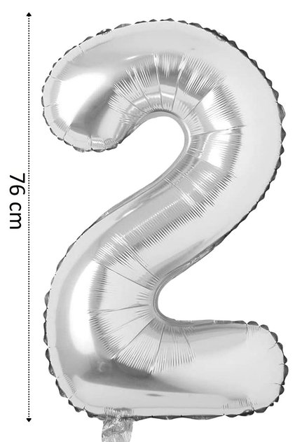 Foil Balloon 2 Number Helium Balloon 76 Cm Silver Color - 2 Age Balloon - 2 Age Balloon -2 Number Balloon