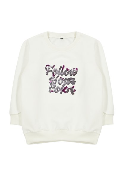 Ecru*002 Girls Seasonal-Thin Slogan Patterned Knitted Sweatshirt Tkdaw25Sw00001