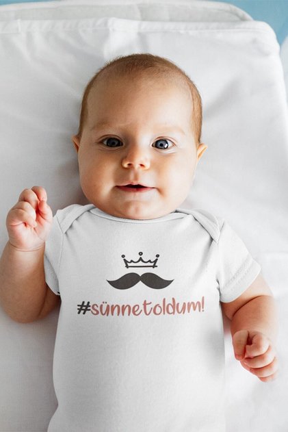 White Snap-On Bodysuit - 100% Cotton, Short Sleeve, Baby Bodysuit with I Am Circumcised Text 5571