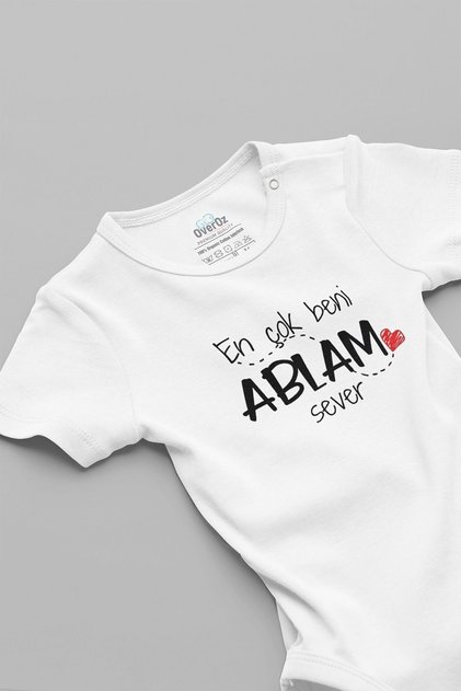 Organic %100 Cotton " My Big Sister Loves Me Most" Printed Short-Sleeved Snap Snap-Fastened Baby Bodysuit 5588