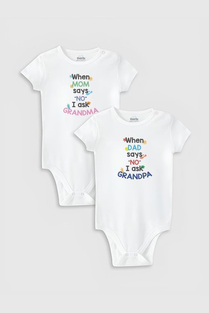 2-Piece Organic 100% Cotton Baby Bodysuit Set for Grandma & Grandpa Grandfather - Bodysuit with Snap Fasteners 5768-5769