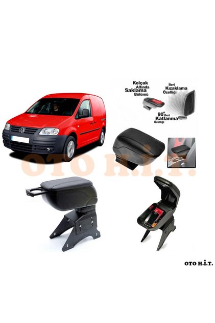 Volkswagen Caddy Mk2 Uyumlu Kol Dayama Ve Kolçak Sürgülü Bardaklıklı Ayarlanabilir Siyah Deri