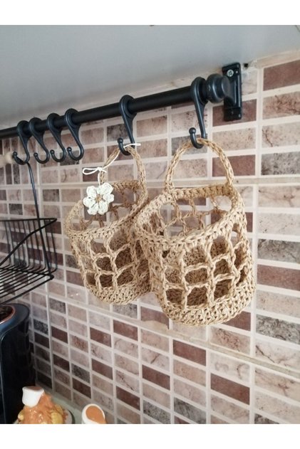 Paper Rope Mesh Hanging Basket Wicker Handmade Mesh Hanging Organizer