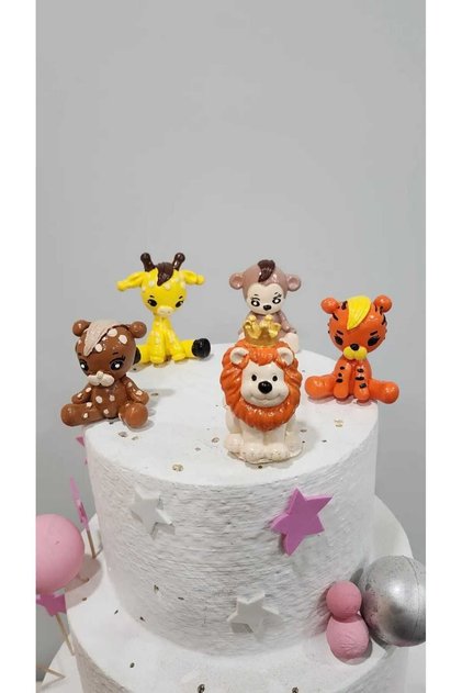 5-Piece Safari Animals Model Toothpick Cupcake Cake Decoration Birthday Decoration Cake Toothpick Toothpick Decoration