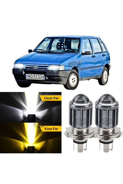 Fiat Uno 1992-2001 Uyumlu Mercekli Far Ampulü Led Xenon Sarı-Beyaz Far Şimşek Etkili Uzun Kısa 2 Ad
