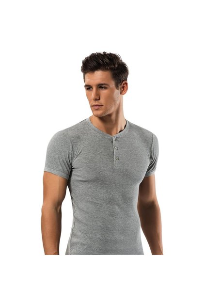 2 pieces of ribbed short sleeve button collar men's t-shirt %96 cotton %4 lycra