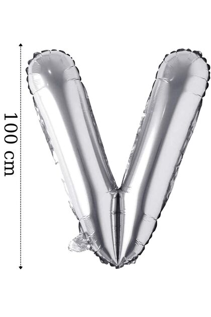Foil Balloon Letter V Helium Balloon 100 cm Silver Color - Letter V Balloon - Letter Foil Balloon - Letter V Balloon