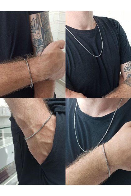 Steel Men's Albanian Chain Necklace Bracelet Set