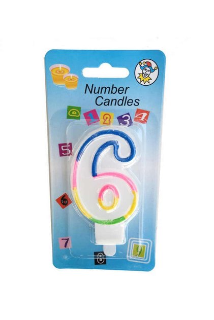 Gökkuşağı Pasta Mumu 6 Rakamı En 4 cm Boy 8 cm