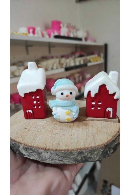 Snowy Houses And Snowman Model Toothpick Cupcake Cake Decoration Birthday Ornaments