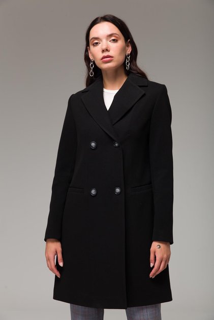 Bunda Golier Fillet Pocket Double Breasted Coat Black 3769