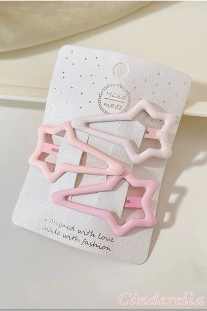Set of 3 Large Matte Soft Pink Color Shooting Star Snap Hair Clips 5.2 cm - Children's Snap Side Hair Clips