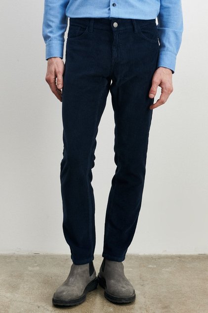 Men's Navy Blue Slim Fit Slim Fit Flexible Velvet Trousers