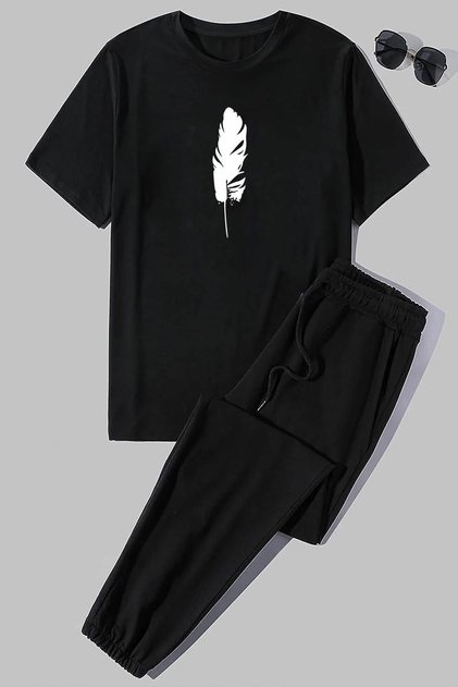 Comfortable Design Unisex Feather Printed 2-Piece Tracksuit Set
