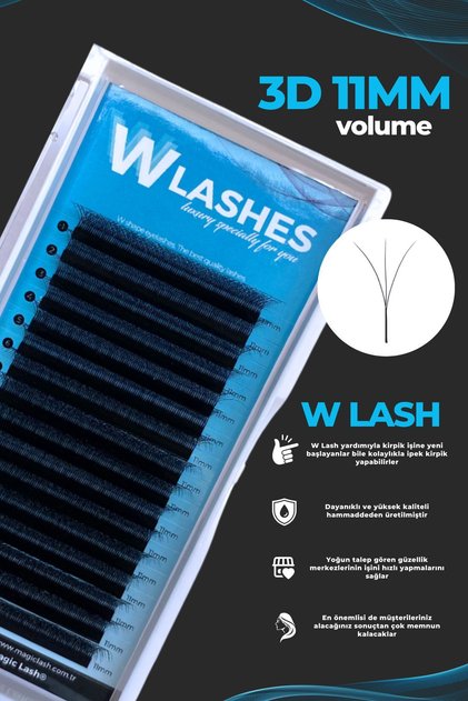 3D Volume 11 mm Uzunluk W Lash İpek Kirpik Ekonomik 16 Sıra