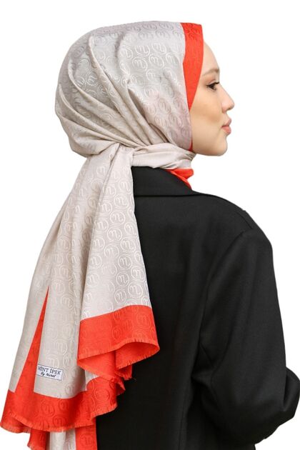 Monogram Shawl - Mink/orange