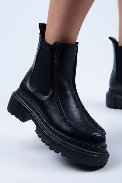 Agnes Women's Genuine Leather Double Sided Elastic Black Boots