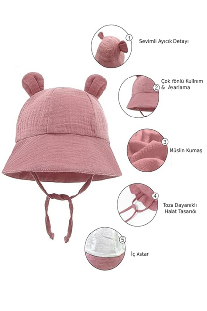 Teddy Bear Detailed Muslin Summer Baby Fedora Hat 0-2 Years