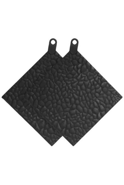 2 Pieces Stone Patterned Silicone Trivet Teapot Pot Coaster Black HH