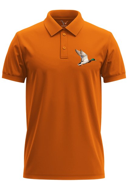 Special Hunting Mountaineering Designed Mallard Printed Regular Fit 100% Cotton Polo Collar Orange T-Shirt