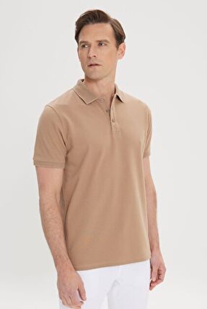 Altınyıldız Classics Men's Khaki Slim Fit Polo Collar Cotton T