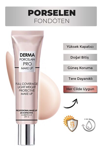 Saten Görünüm Porselen Fondöten Waterproof - Beyaz Ten