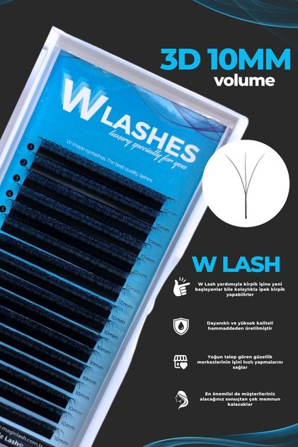3D Volume 10 mm Uzunluk W Lash İpek Kirpik Ekonomik 16 Sıra