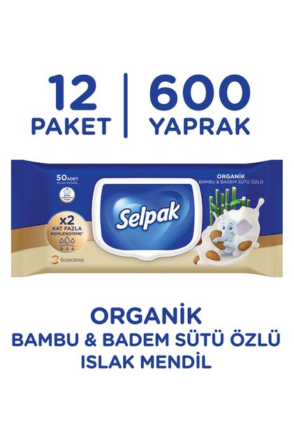 ® Organik Bambu Özlü & Badem Sütü Özlü Islak Mendil 12'li 600 Yaprak