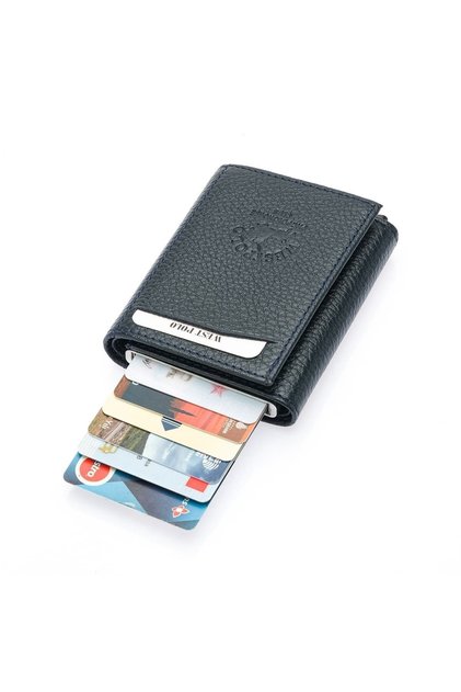 Navy Blue Men's Genuine Leather Mechanical Wallet Card Holder