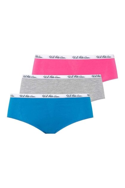 US Polo AssnWomen's Fuchsia - Gray Melange - Blue 3-Piece Shorts