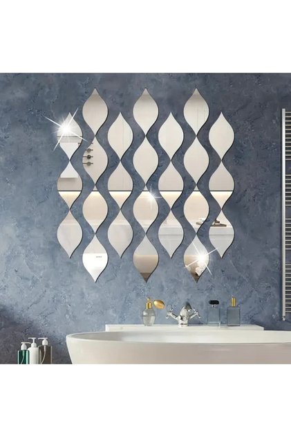 Dekoratif Su Damlası Ayna Gümüş Renk 12 adet 6x10 cm