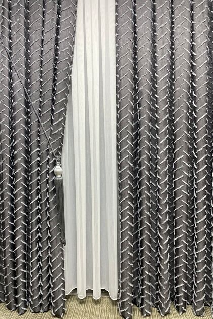 Harmony Series Tasseled Background Curtain Anthracite & Gray - 1 to 2 Sparse Pleats