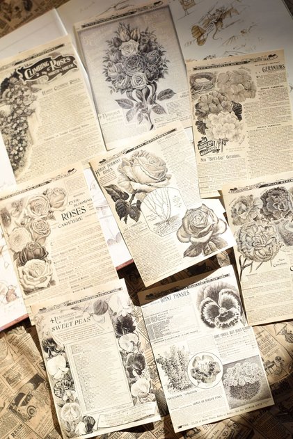 Vintage Çiçek Temalı Gazete Scrapbook Kağıdı / Journal & Scrapbooking, Kolaj