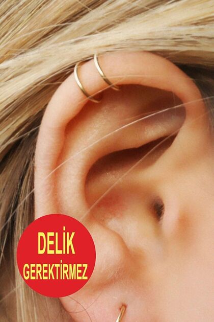 Yeni Moda Çelik Deliksiz Çift Sargılı Kıkırdak Görünümlü Altın Kaplama Küpe Paslanmaz