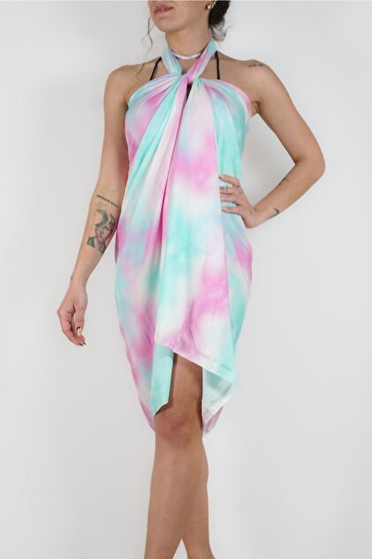 pistore Blue Pink Tie-Dye Patterned Long Pareo Pareo Women's Beach Dress  New Season- Trendyol