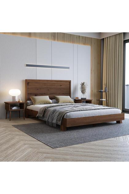 Alaz Model Ceviz Renk Çam Ahşap Karyola ( Yatay )